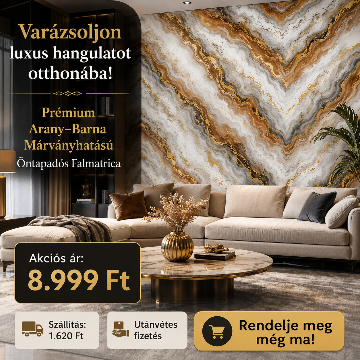 Barna Márványhatású Öntapadós Falmatrica 3 m × 1,2 m