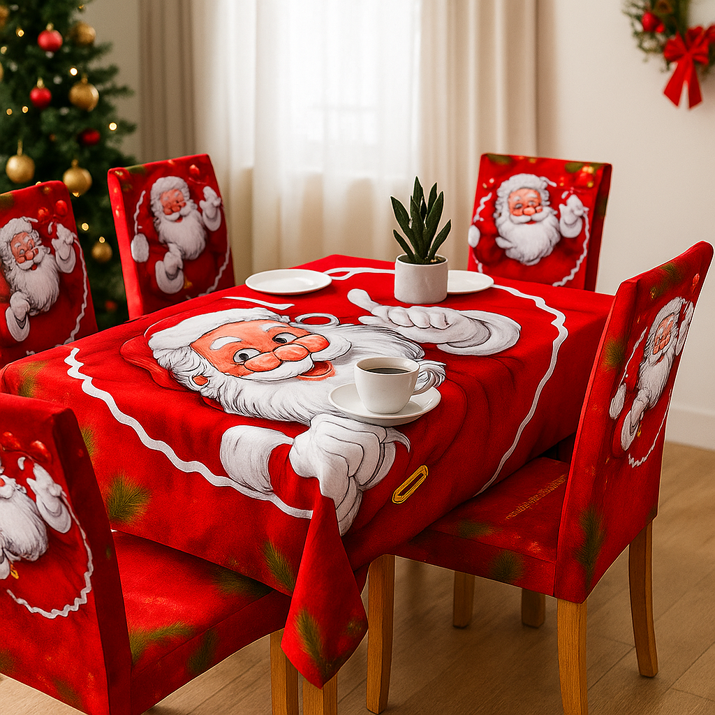 Karácsonyi 7 Részes Asztalterítő és Székhuzat Szett