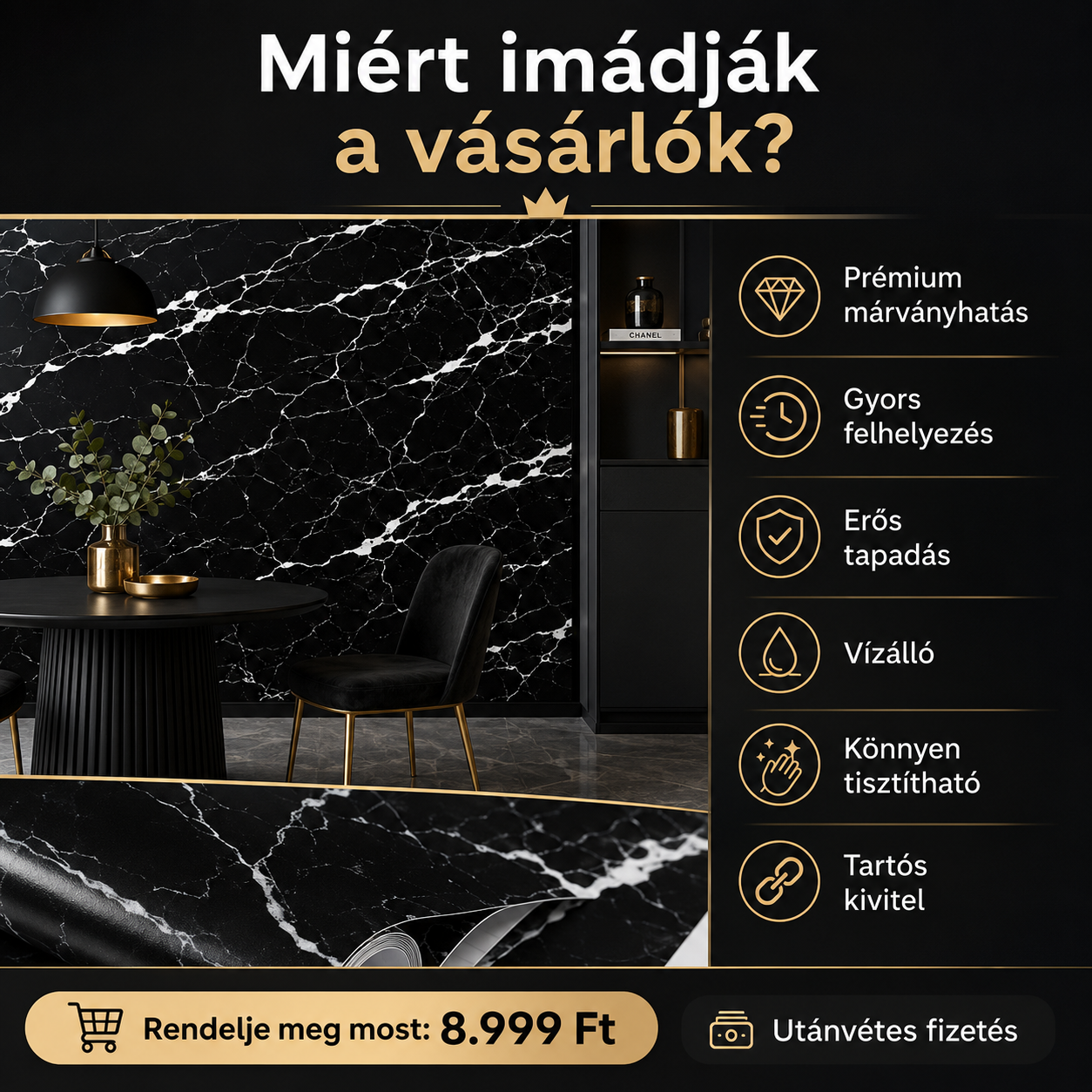 Márványhatású Öntapadós Falmatrica 3 × 1,2 m