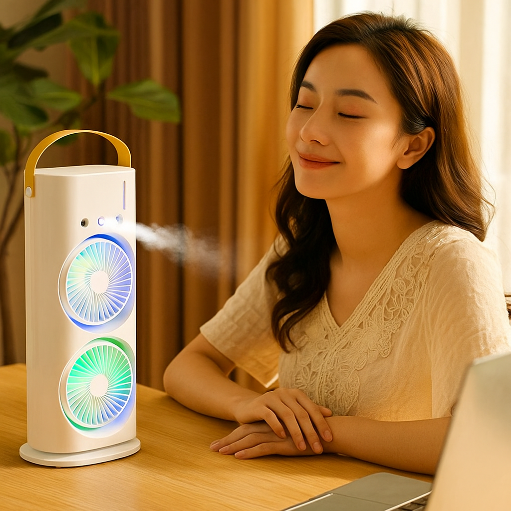 LED Dupla Ventilátor Párásítóval