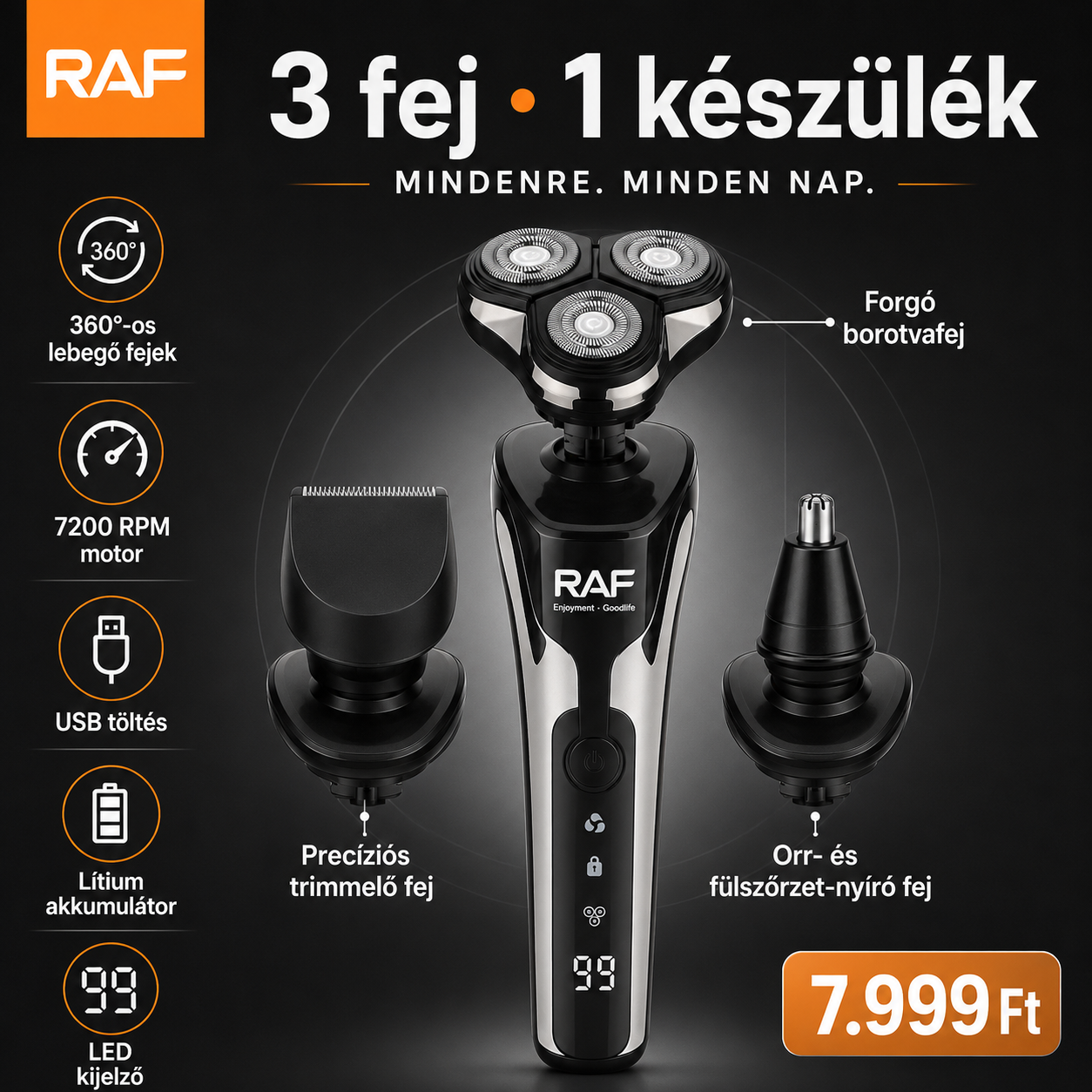 Raf 3 az 1-ben Elektromos Trimmer