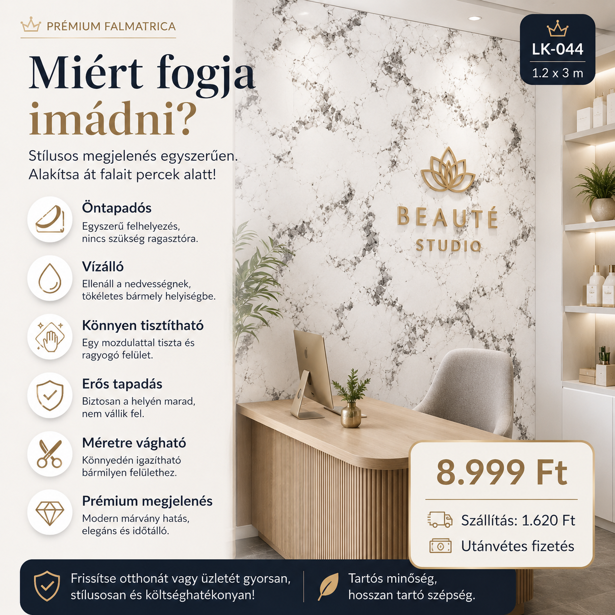 Szürke Márványhatású Öntapadós Falmatrica 3 × 1,2 m