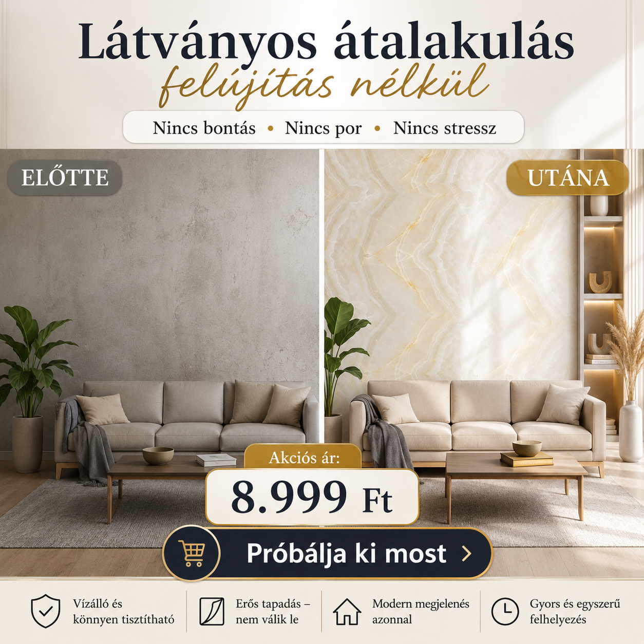 Arany Onyx Márványhatású Öntapadós Falmatrica