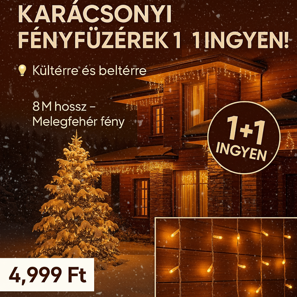 Karácsonyi díszfények hidegfehér színben 1+1 ingyen