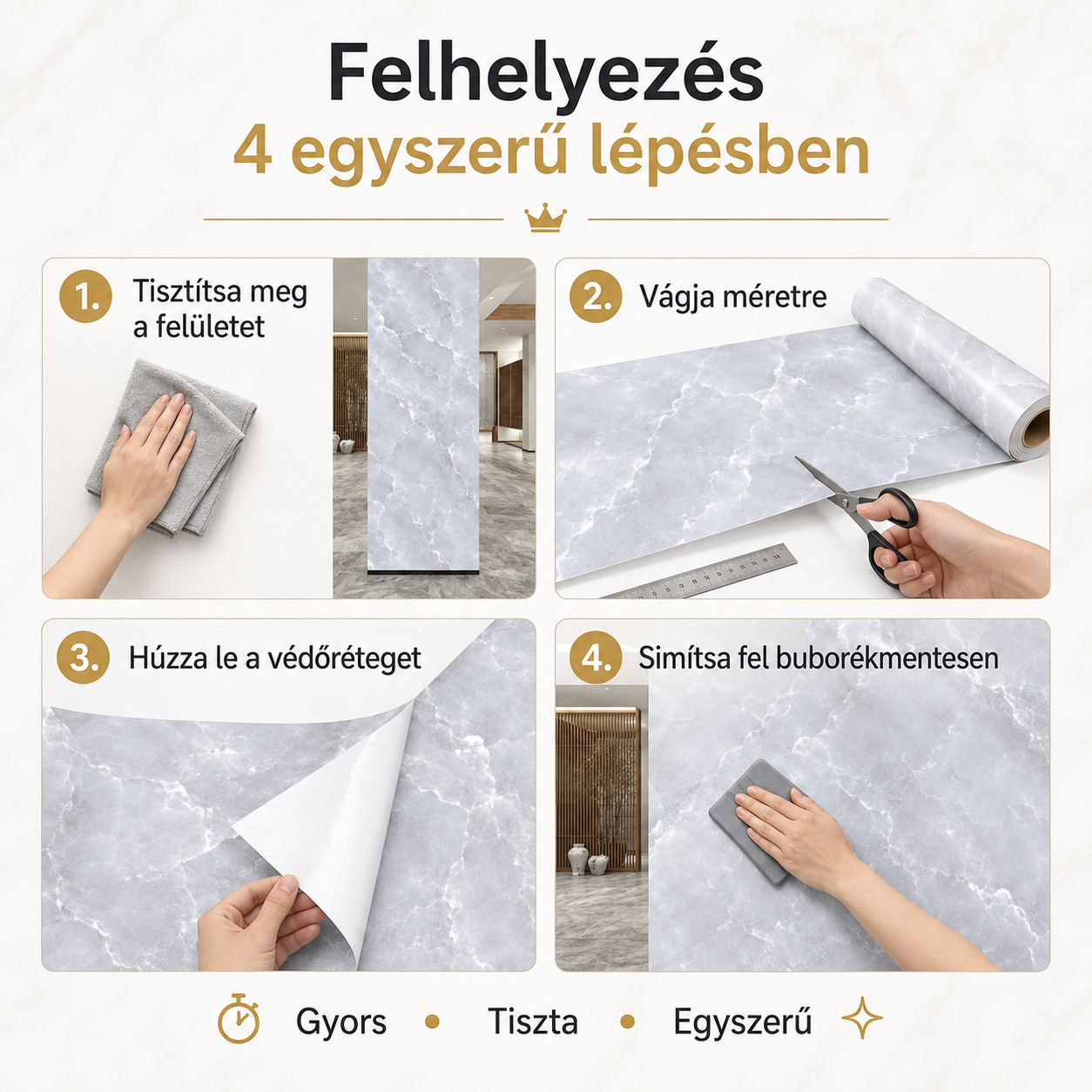 Luxus Jégfehér Márványhatású Öntapadós Falmatrica 3 × 1,2 m