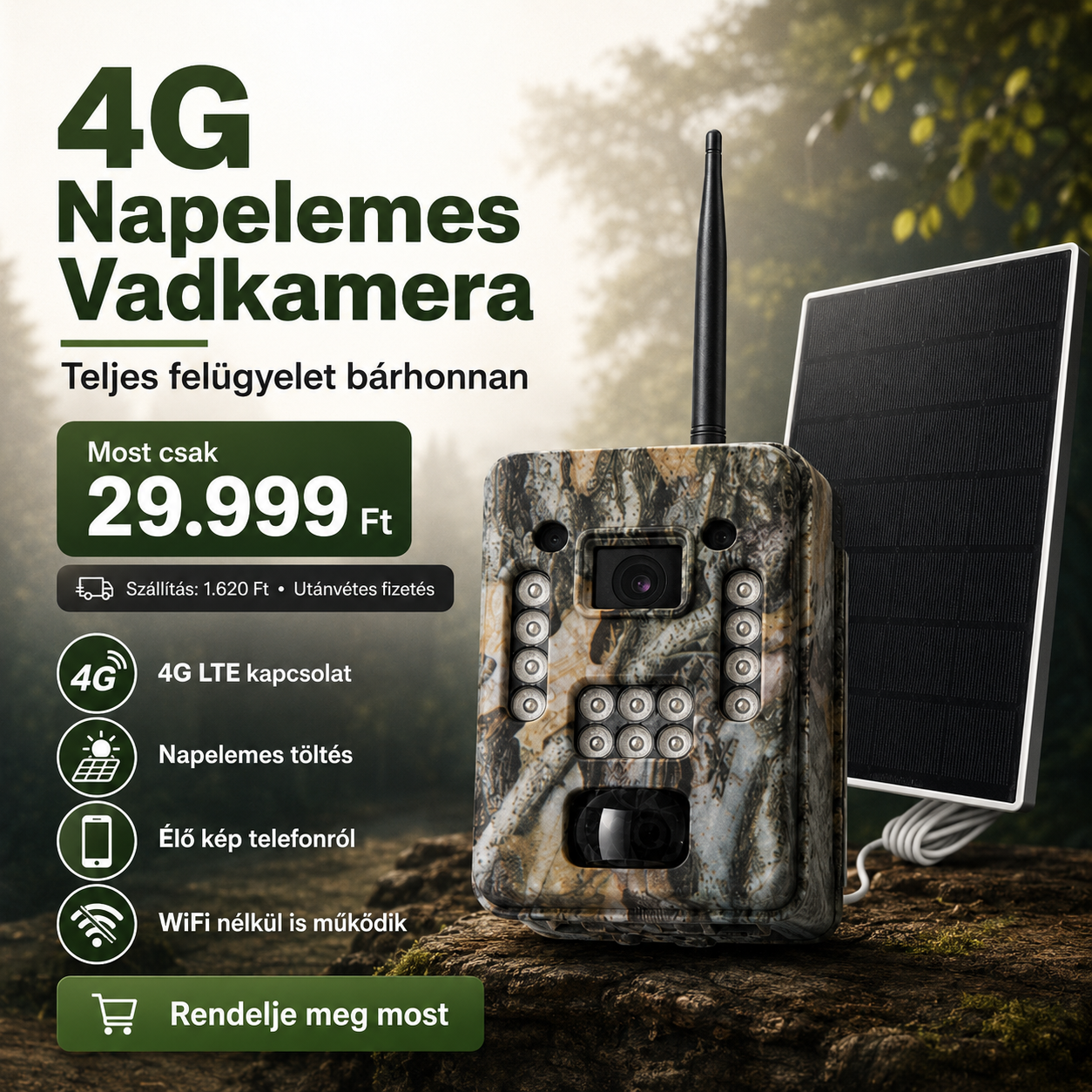 4G Napelemes Vadkamera