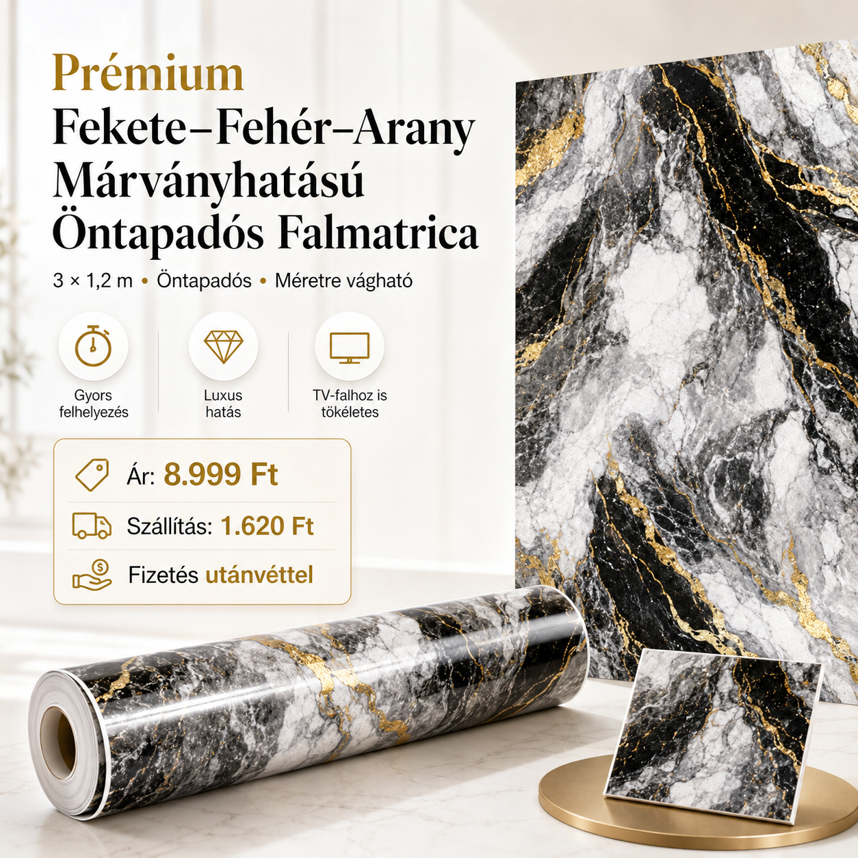 Arany Márványhatású Öntapadós Falmatrica
