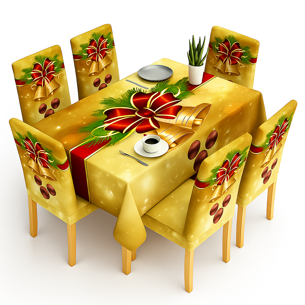 Karácsonyi 7 Részes Asztalterítő és Székhuzat Szett