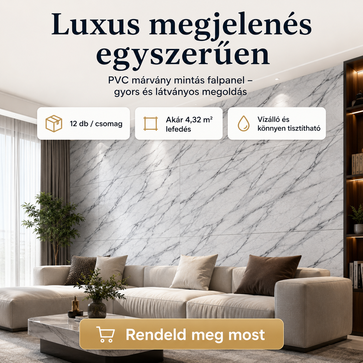 PVC Márvány Mintás Falpanel – 12 Darabos Csomag