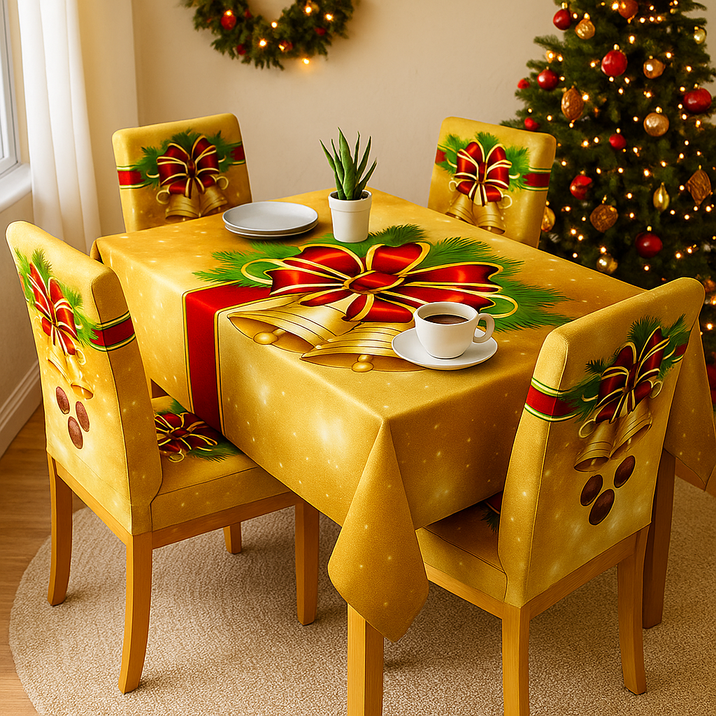 Karácsonyi 7 Részes Asztalterítő és Székhuzat Szett