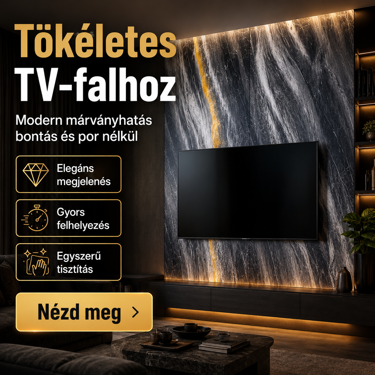 Sötét Márvány Mintás PVC Falpanel – 12.DB