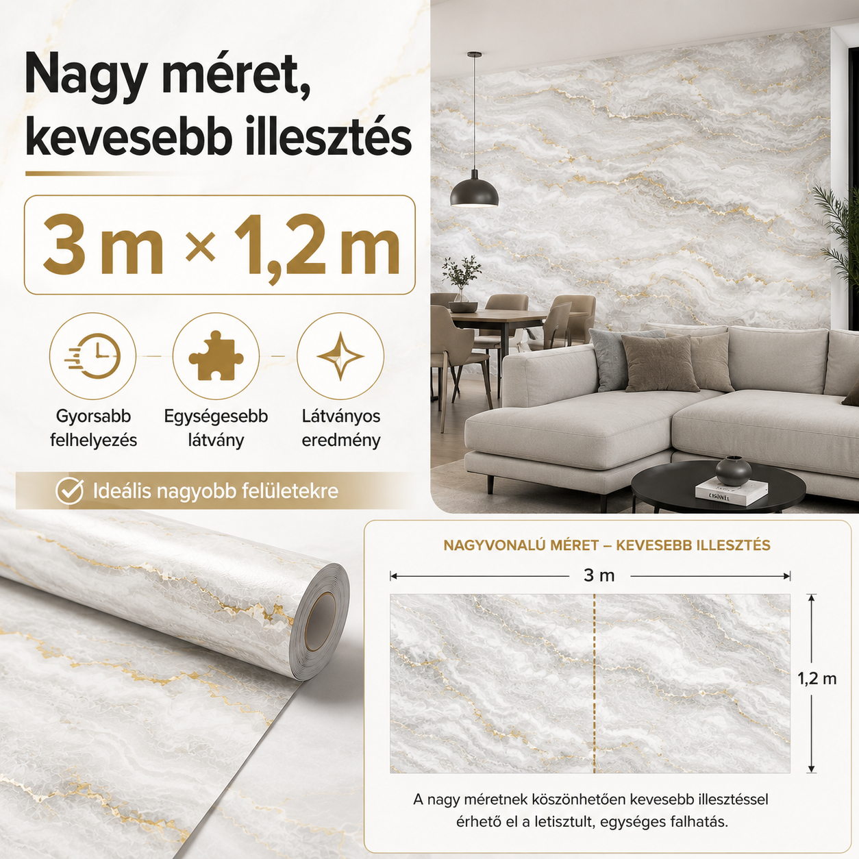 Márványhatású Öntapadós Falmatrica 3 m × 1,2 m