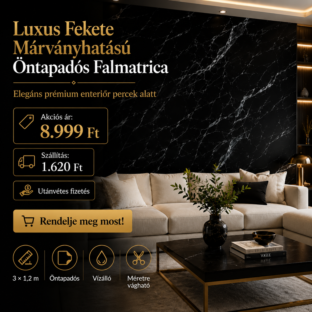 Márványhatású Öntapadós Falmatrica 3 × 1,2 m