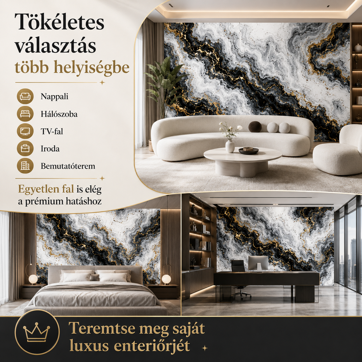Arany Márványhatású Öntapadós Falmatrica 3 × 1,2 m