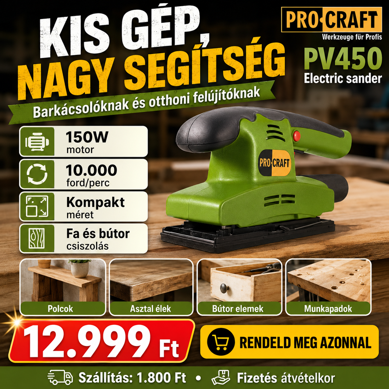 PROCRAFT Elektromos Rezgőcsiszoló