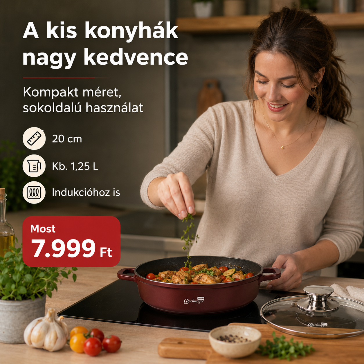 Bachmayer 20 cm Sekély Lábas Fedővel