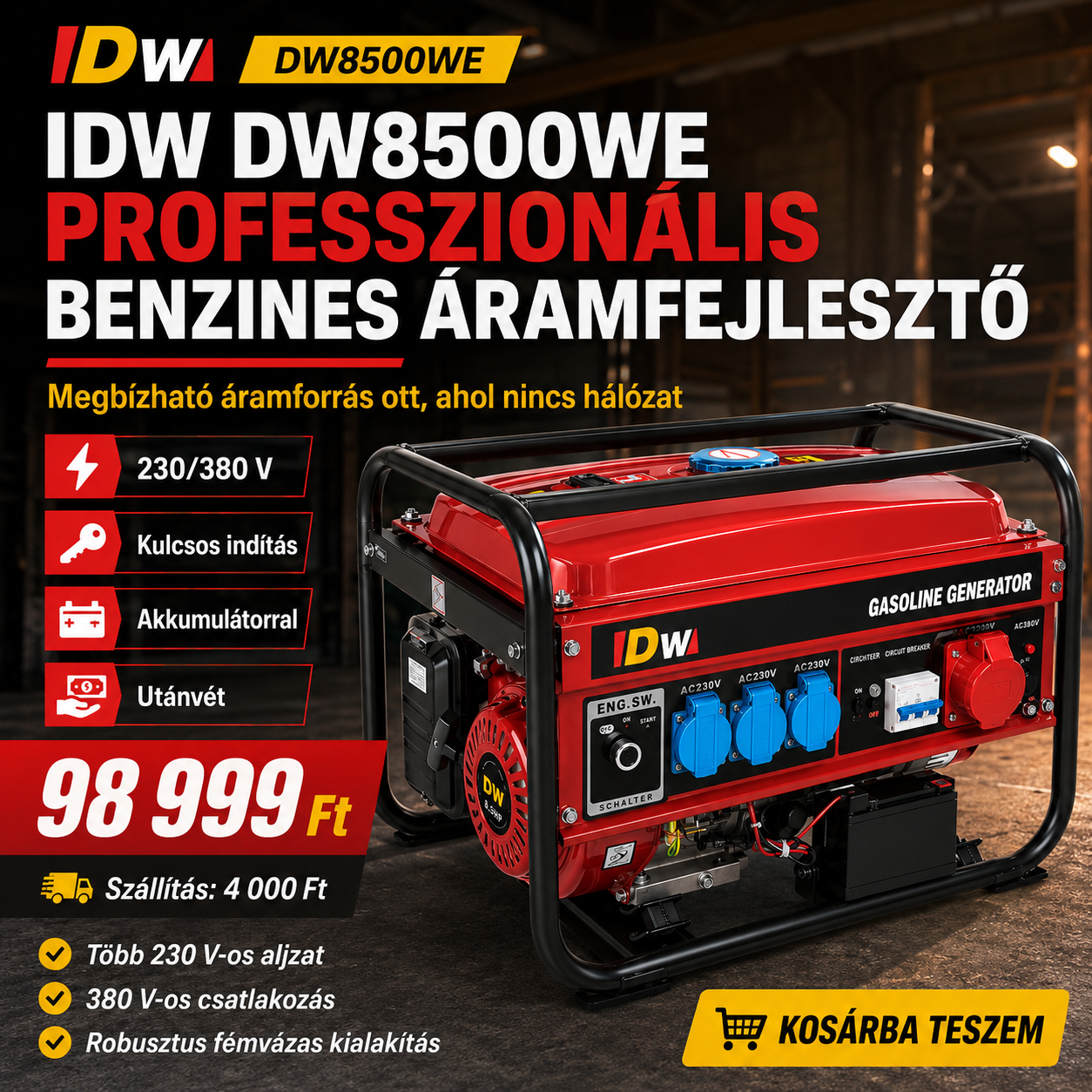 Professzionális Benzines Áramfejlesztő