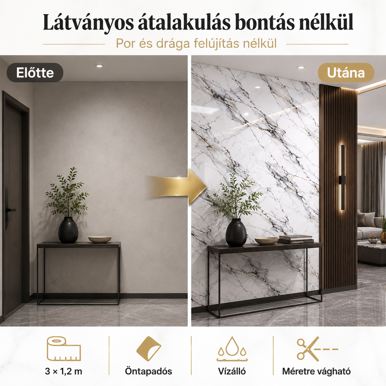 Szürke Márványhatású Öntapadós Falmatrica 3 × 1,2 m