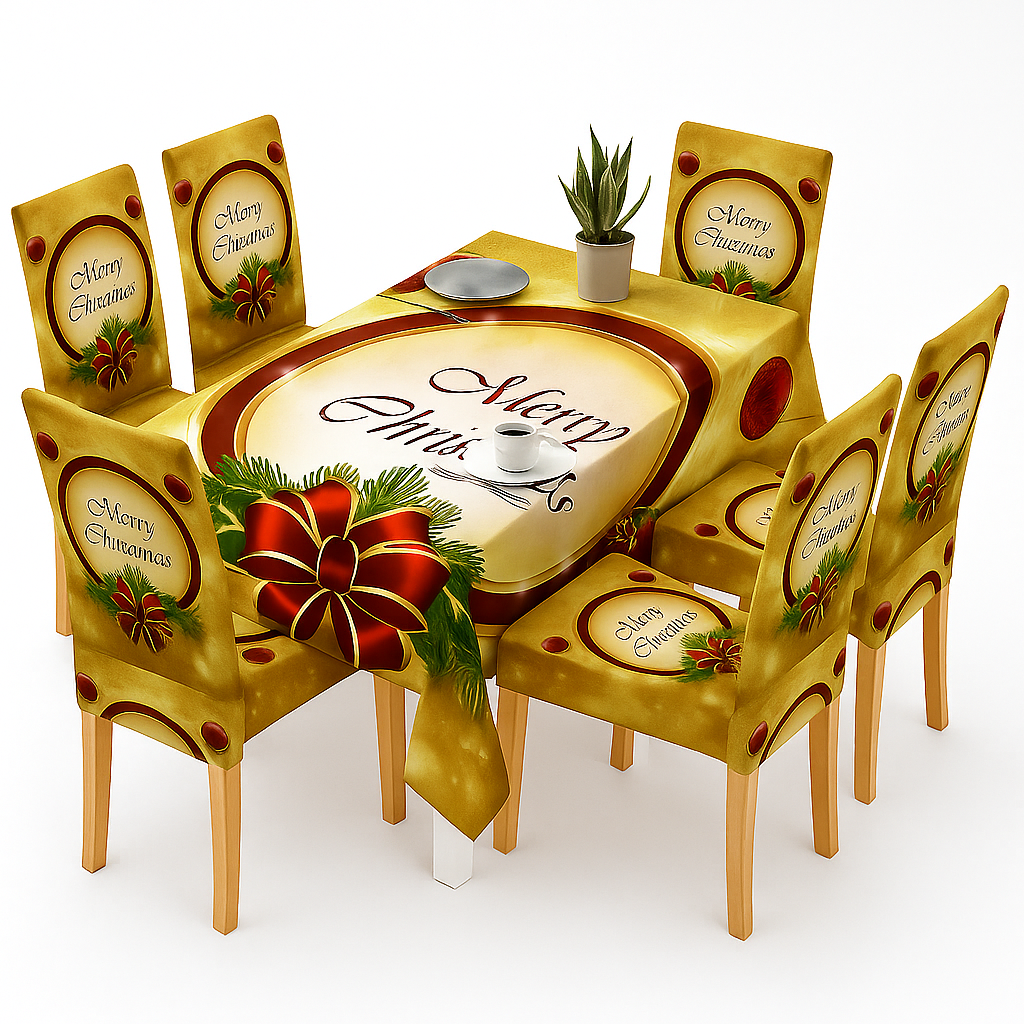 Karácsonyi 7 Részes Asztalterítő és Székhuzat Szett