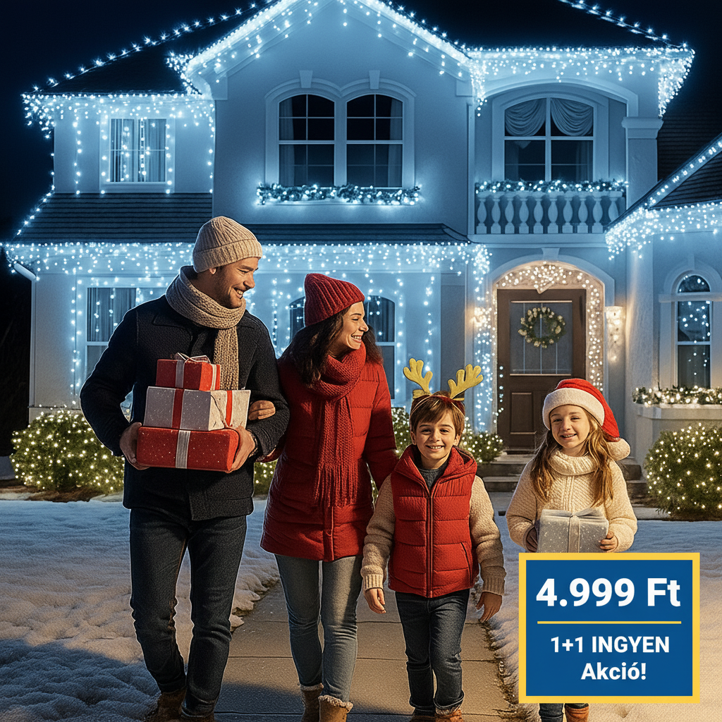 Karácsonyi díszfények hidegfehér színben 1+1 ingyen