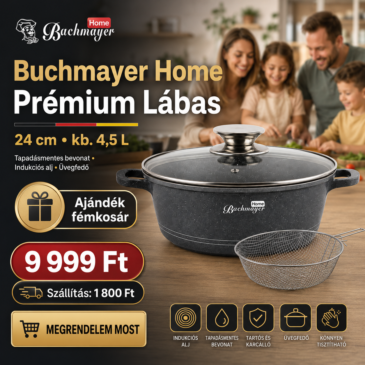 Buchmayer 24 cm Prémium Tapadásmentes Lábas