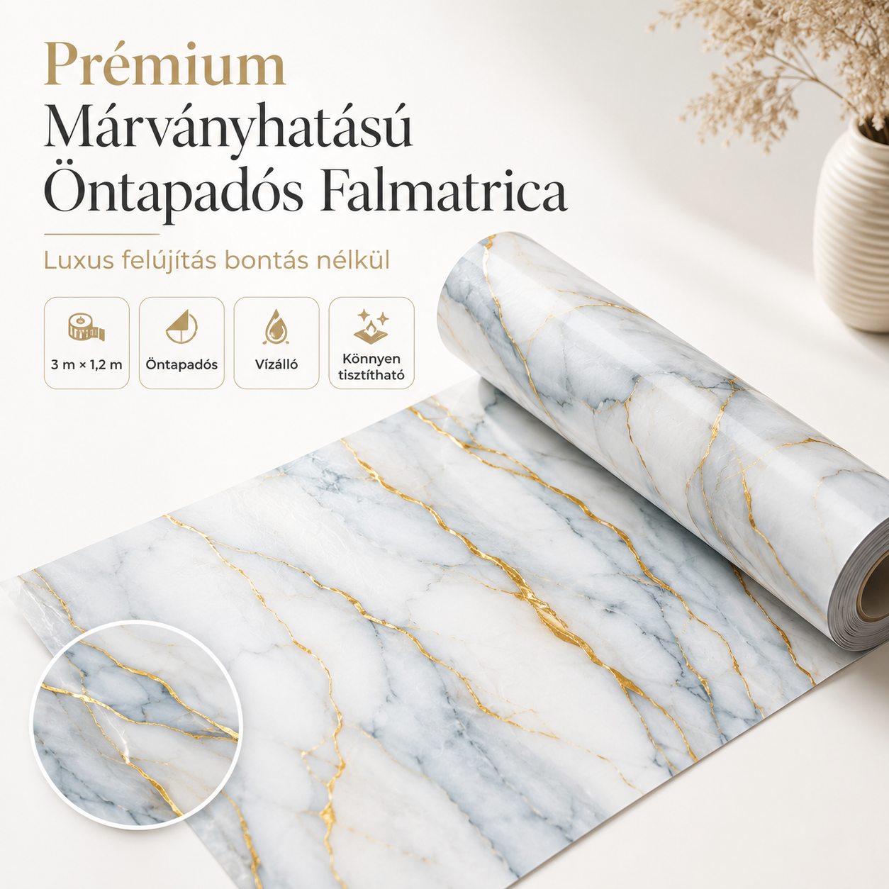 Márványhatású Öntapadós Falmatrica 3 m × 1,2 m