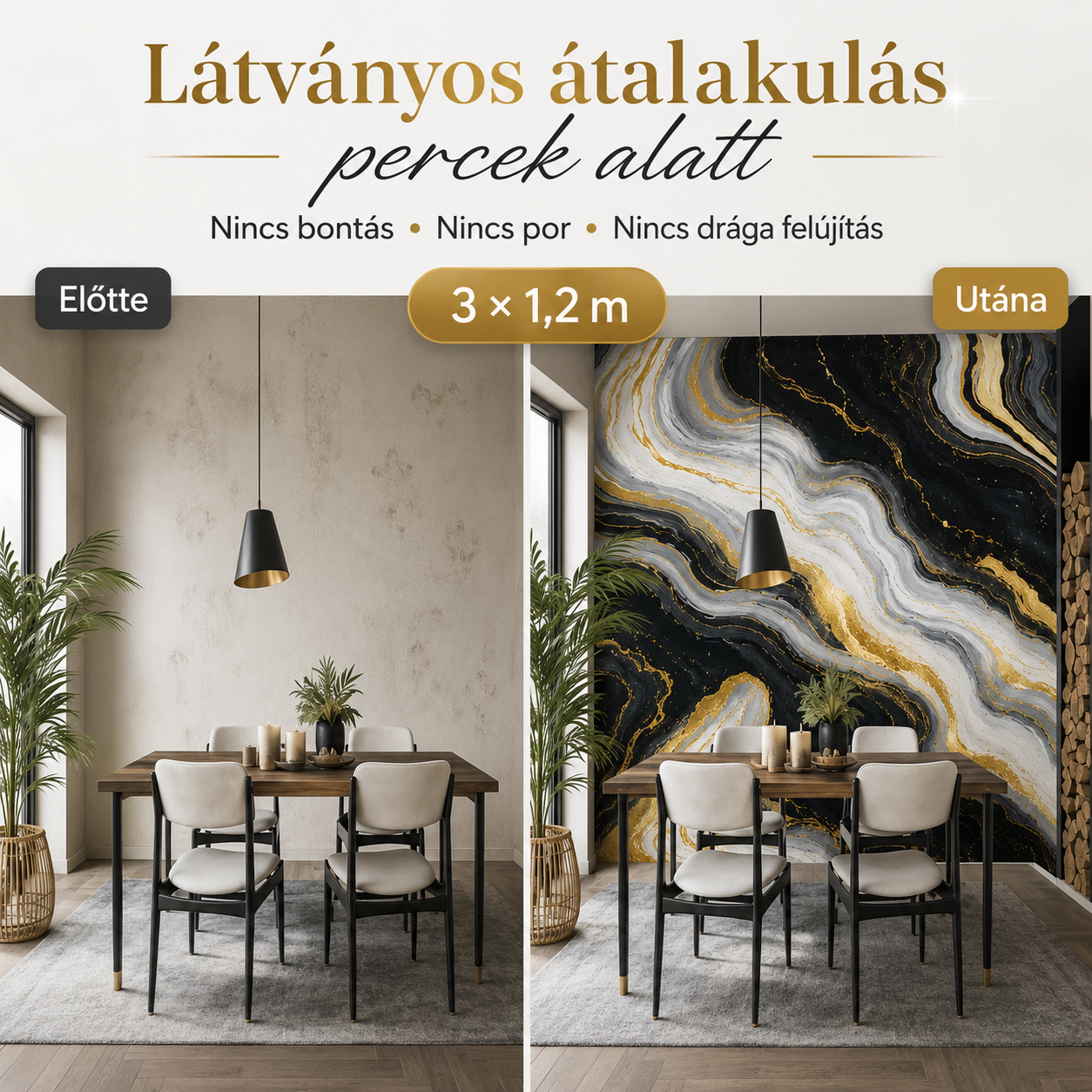 Arany Márványhatású Öntapadós Falmatrica 3 × 1,2 m