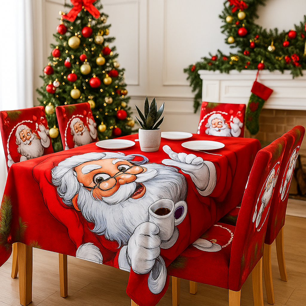 Karácsonyi 7 Részes Asztalterítő és Székhuzat Szett