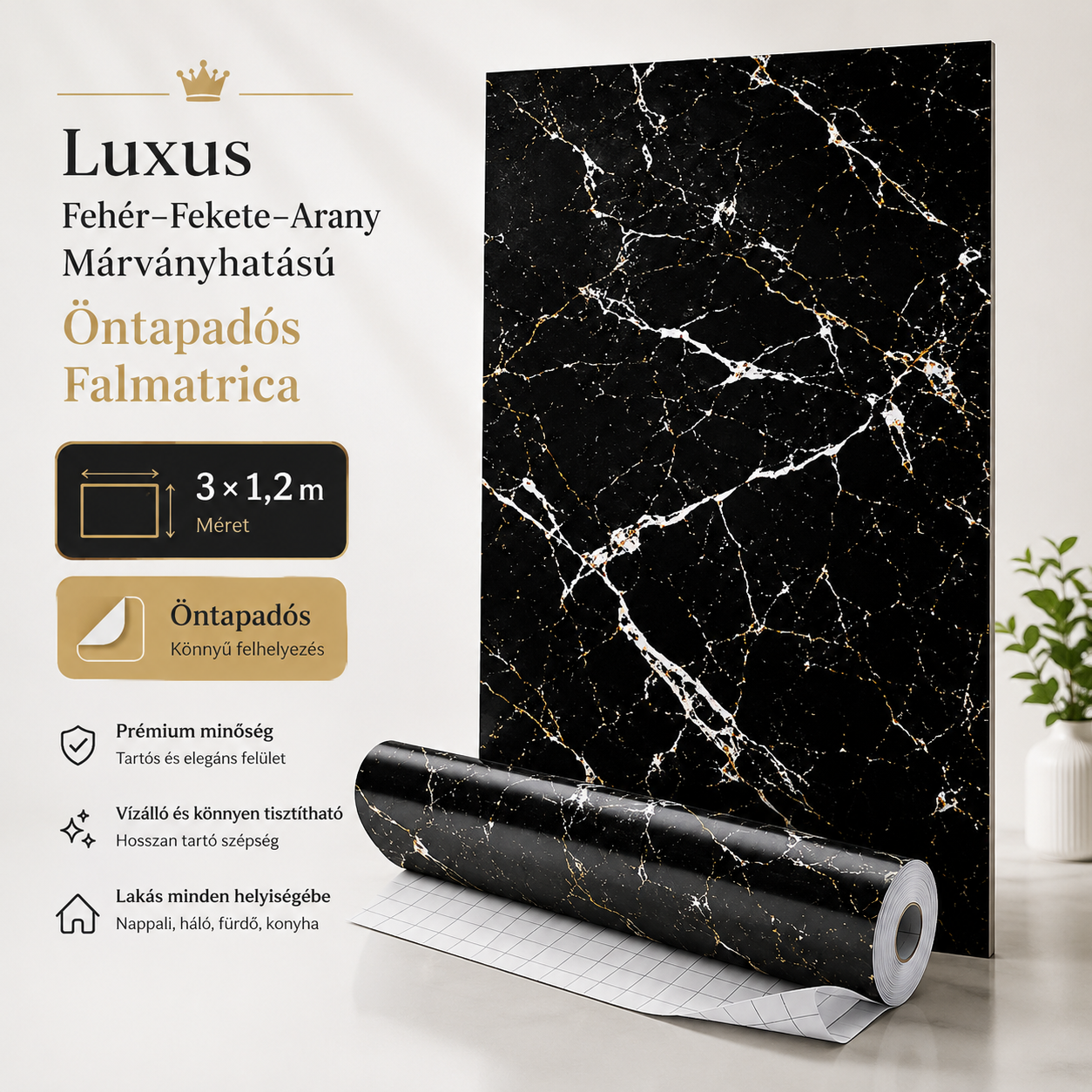 Márványhatású Öntapadós Falmatrica 3 × 1,2 m