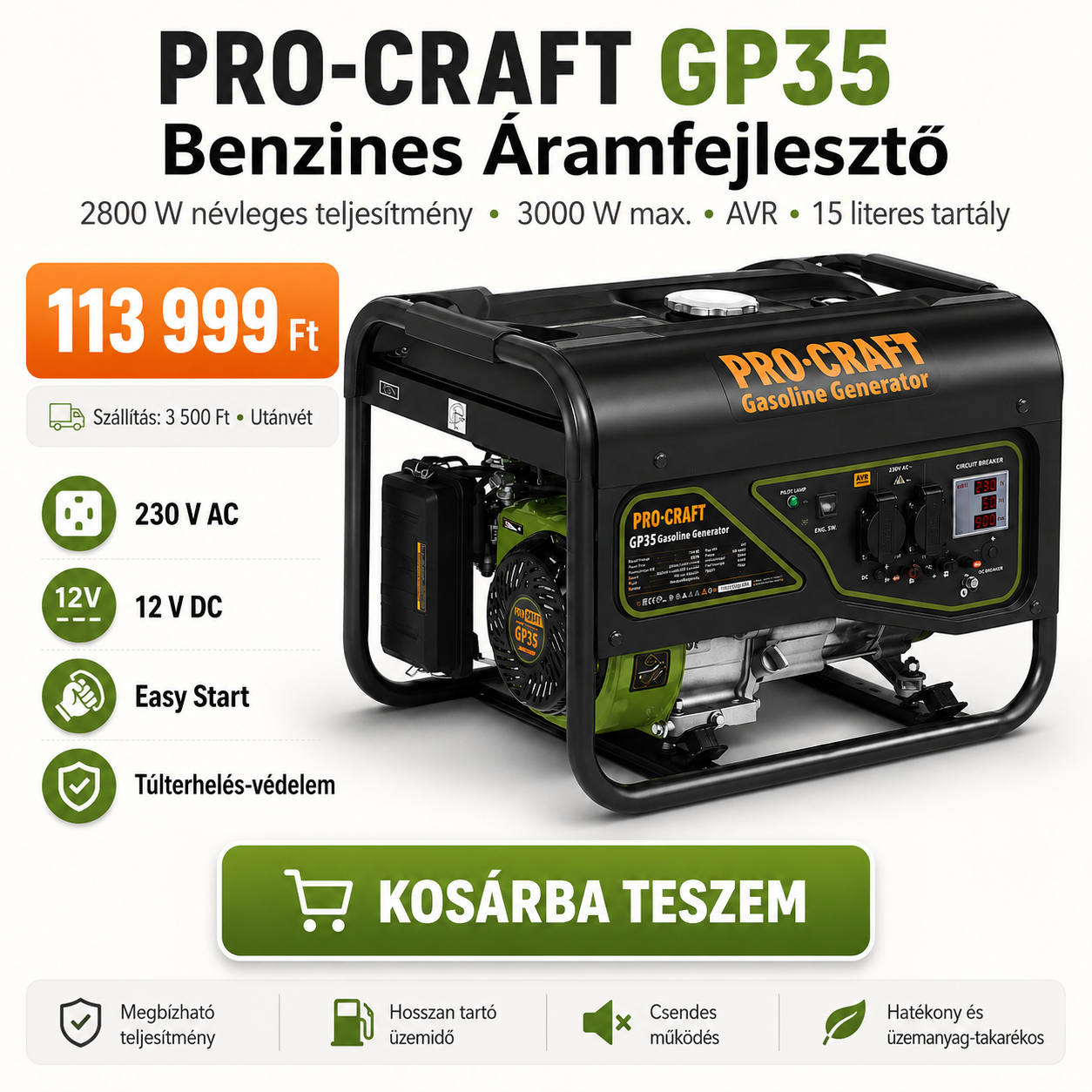 PRO-CRAFT Benzines Áramfejlesztő