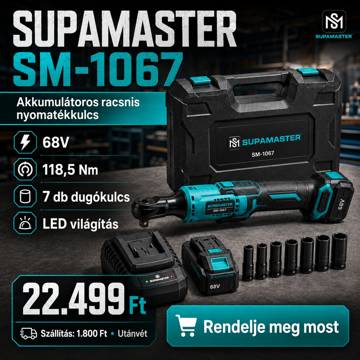 Supamaster Akkumulátoros Racsnis Nyomatékkulcs