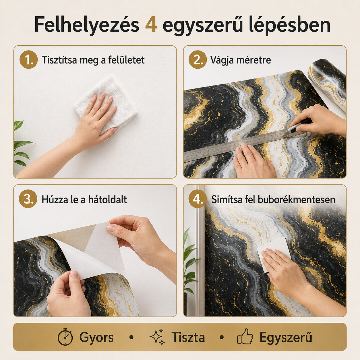 Arany Márványhatású Öntapadós Falmatrica 3 × 1,2 m