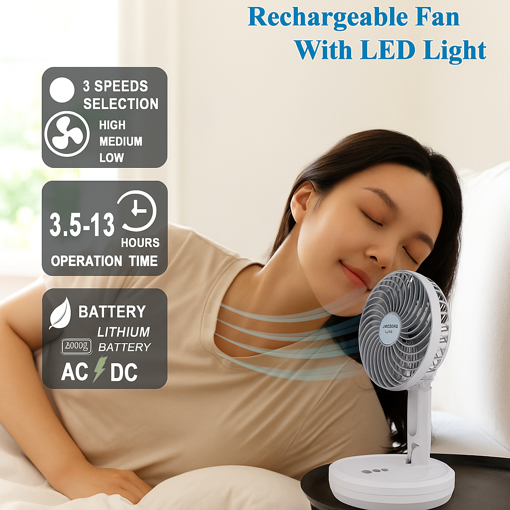 Újratölthető LED asztali ventilátor