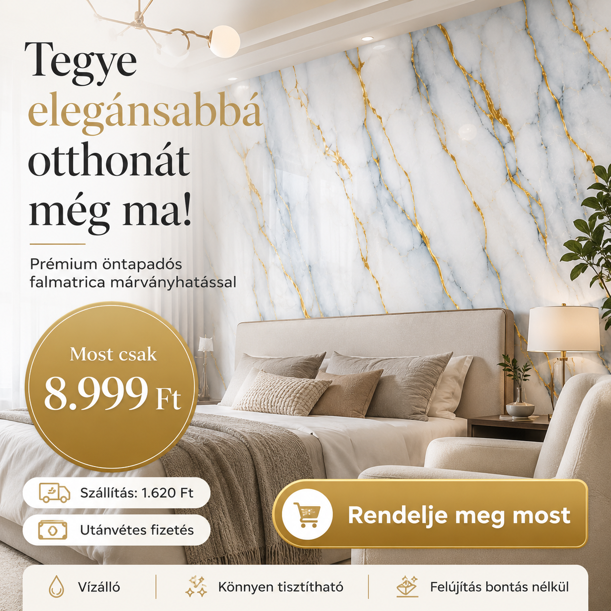 Márványhatású Öntapadós Falmatrica 3 m × 1,2 m
