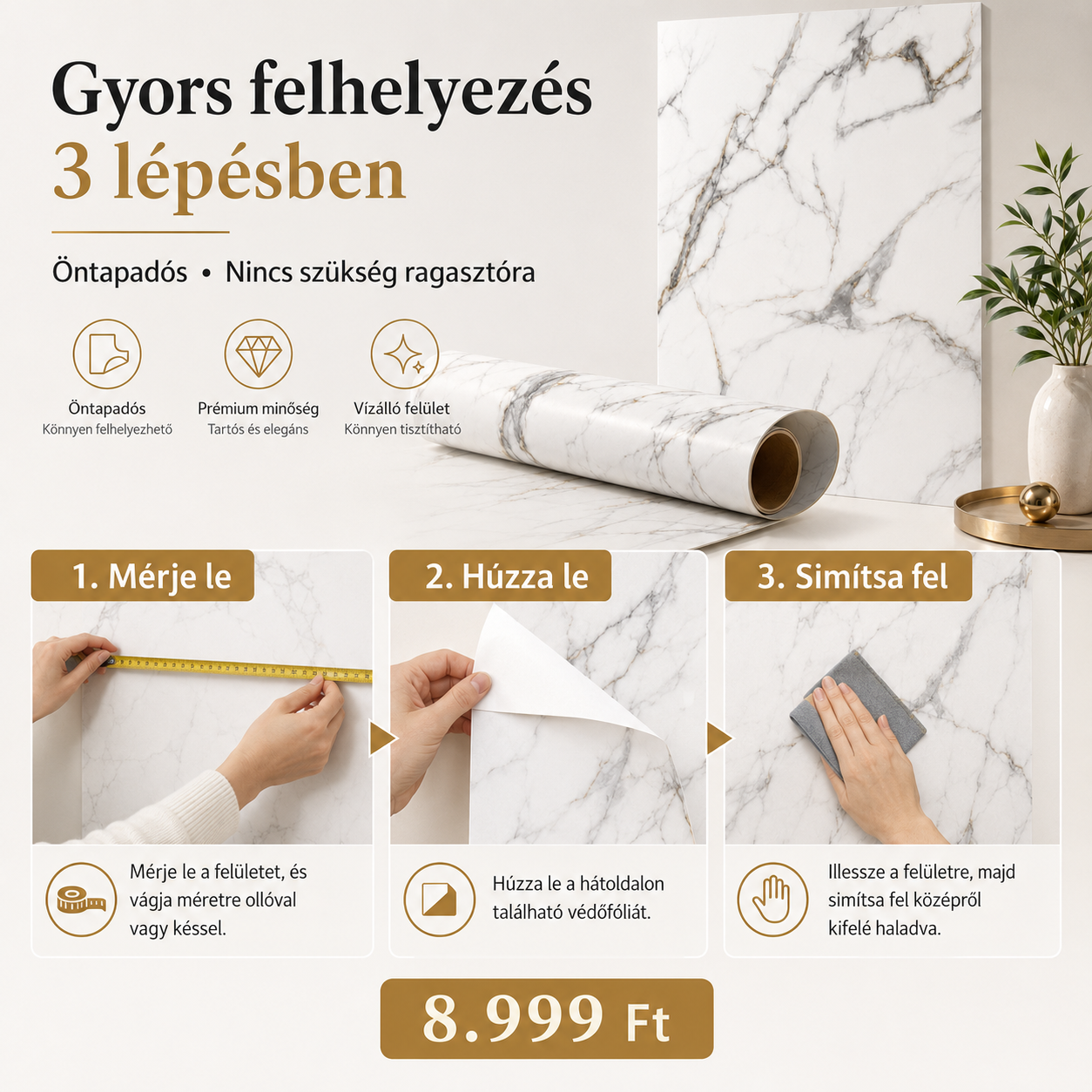 Márványhatású Öntapadós Falmatrica – 3 × 1,2 m