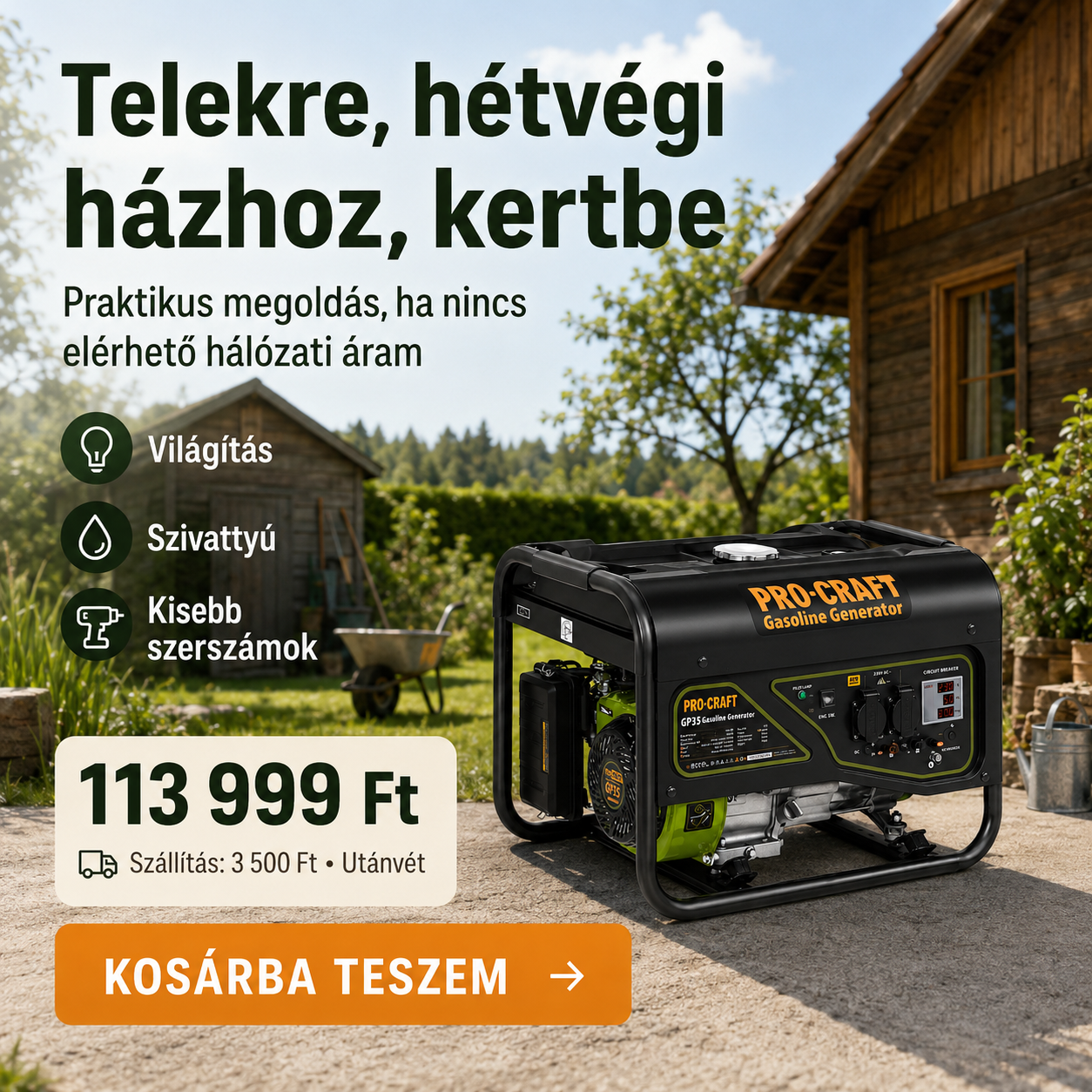 PRO-CRAFT Benzines Áramfejlesztő
