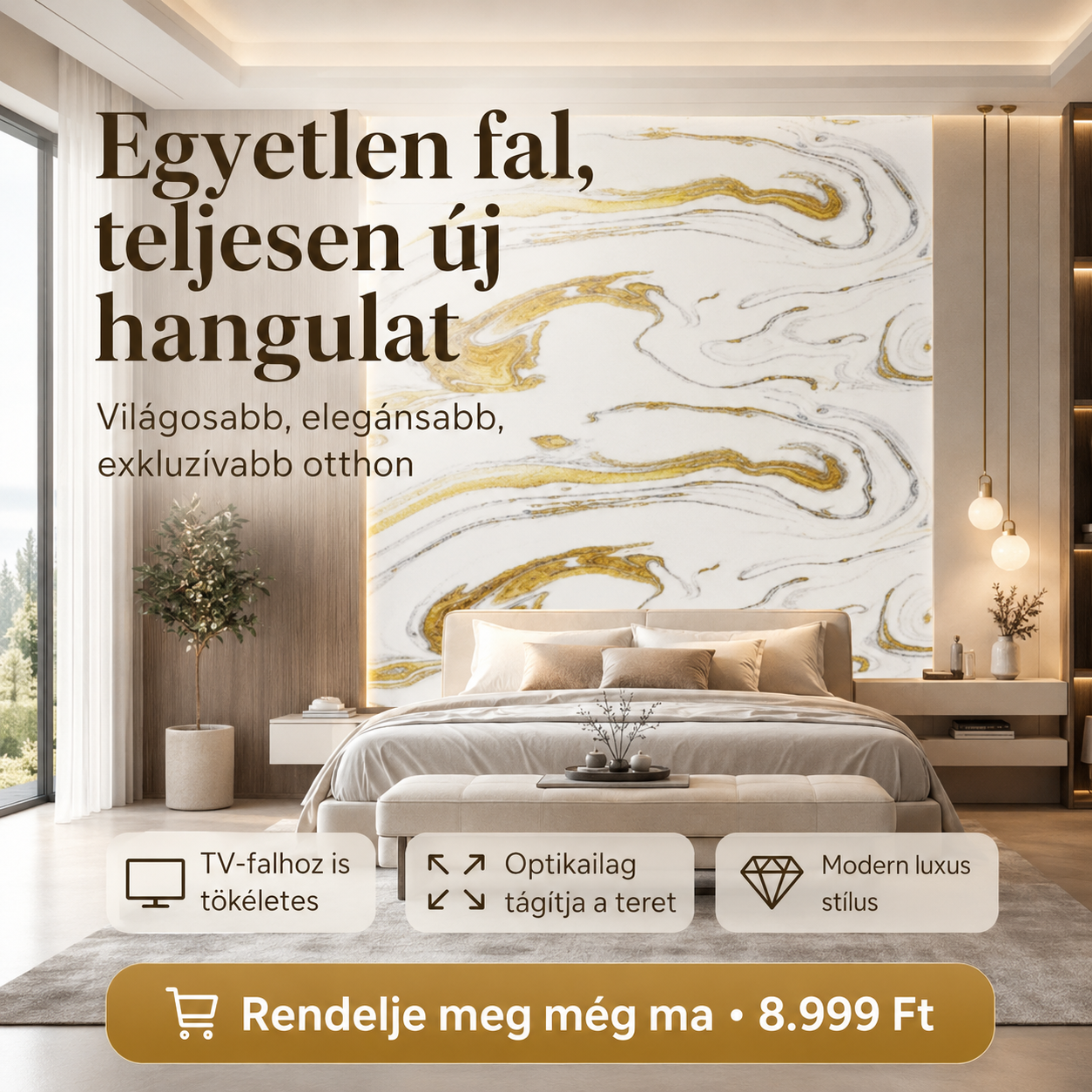 Arany Márványhatású Öntapadós Falmatrica 3 × 1,2 m