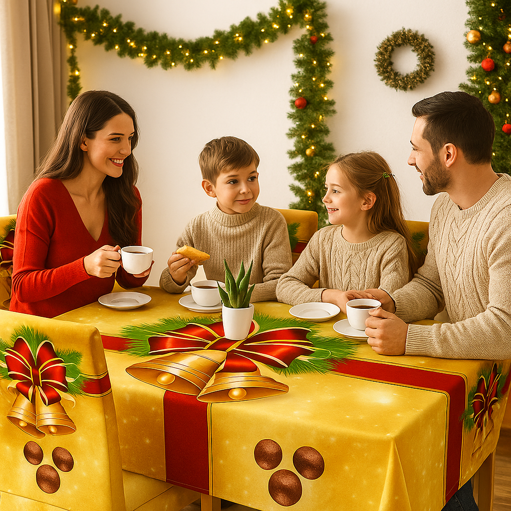 Karácsonyi 7 Részes Asztalterítő és Székhuzat Szett