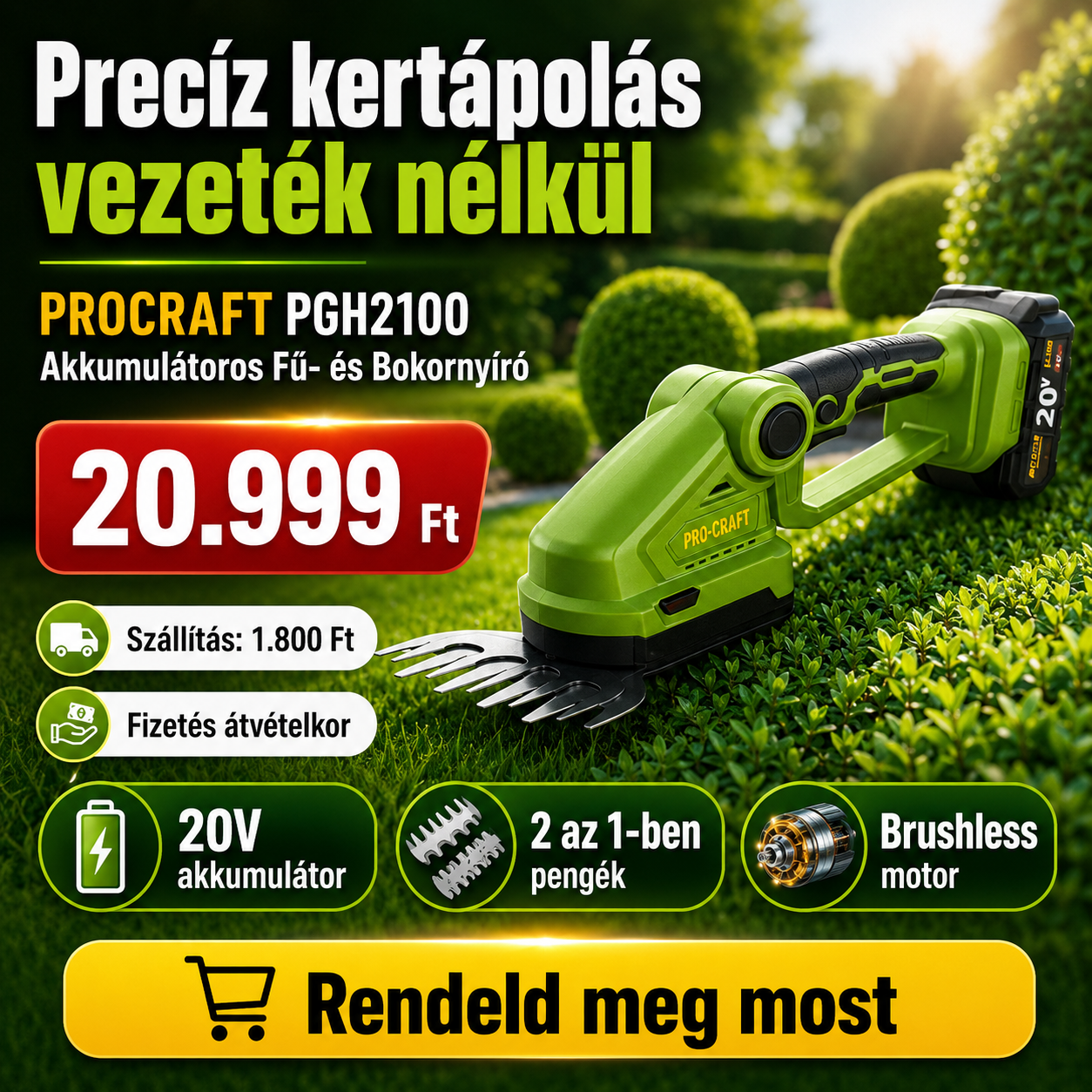 PROCRAFT Akkumulátoros Fű- és Bokornyíró