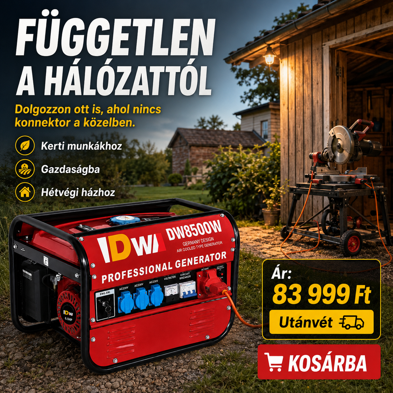 Professzionális Benzines Áramfejlesztő