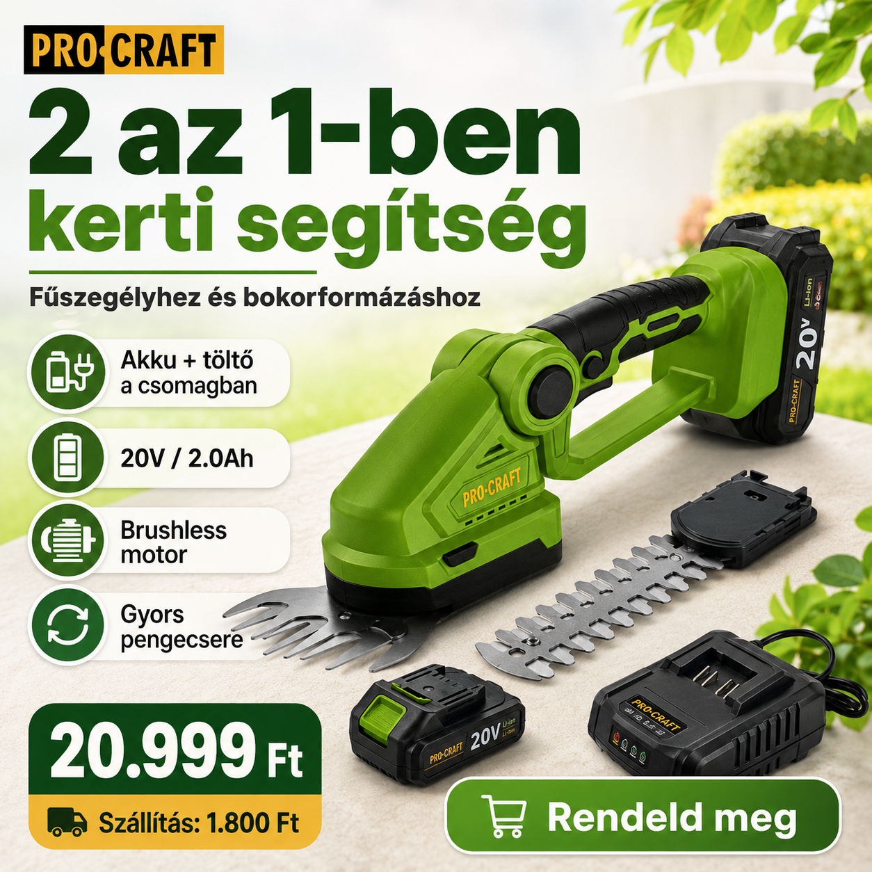 PROCRAFT Akkumulátoros Fű- és Bokornyíró