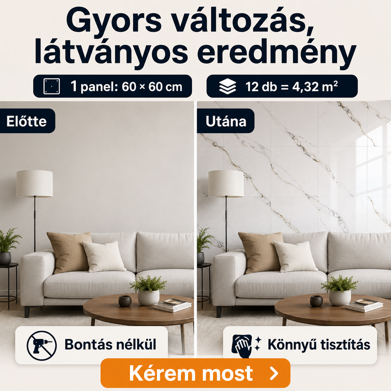 Fehér Márvány Mintás PVC Falpanel – 12 Darabos Csomag