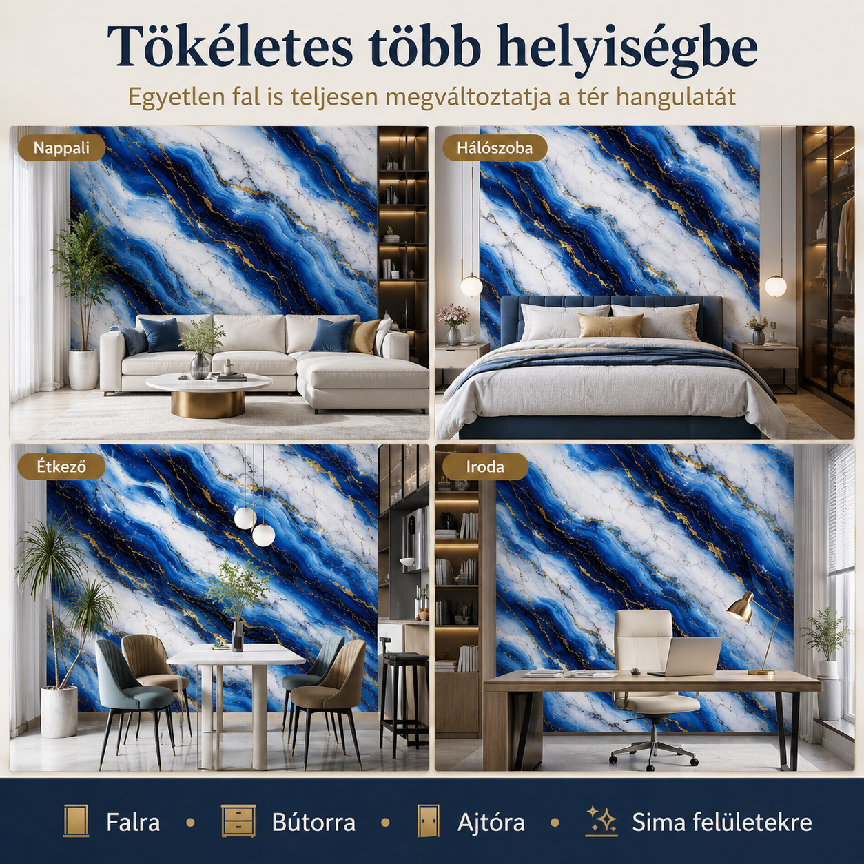 Arany Kék Márványhatású Öntapadós Falmatrica