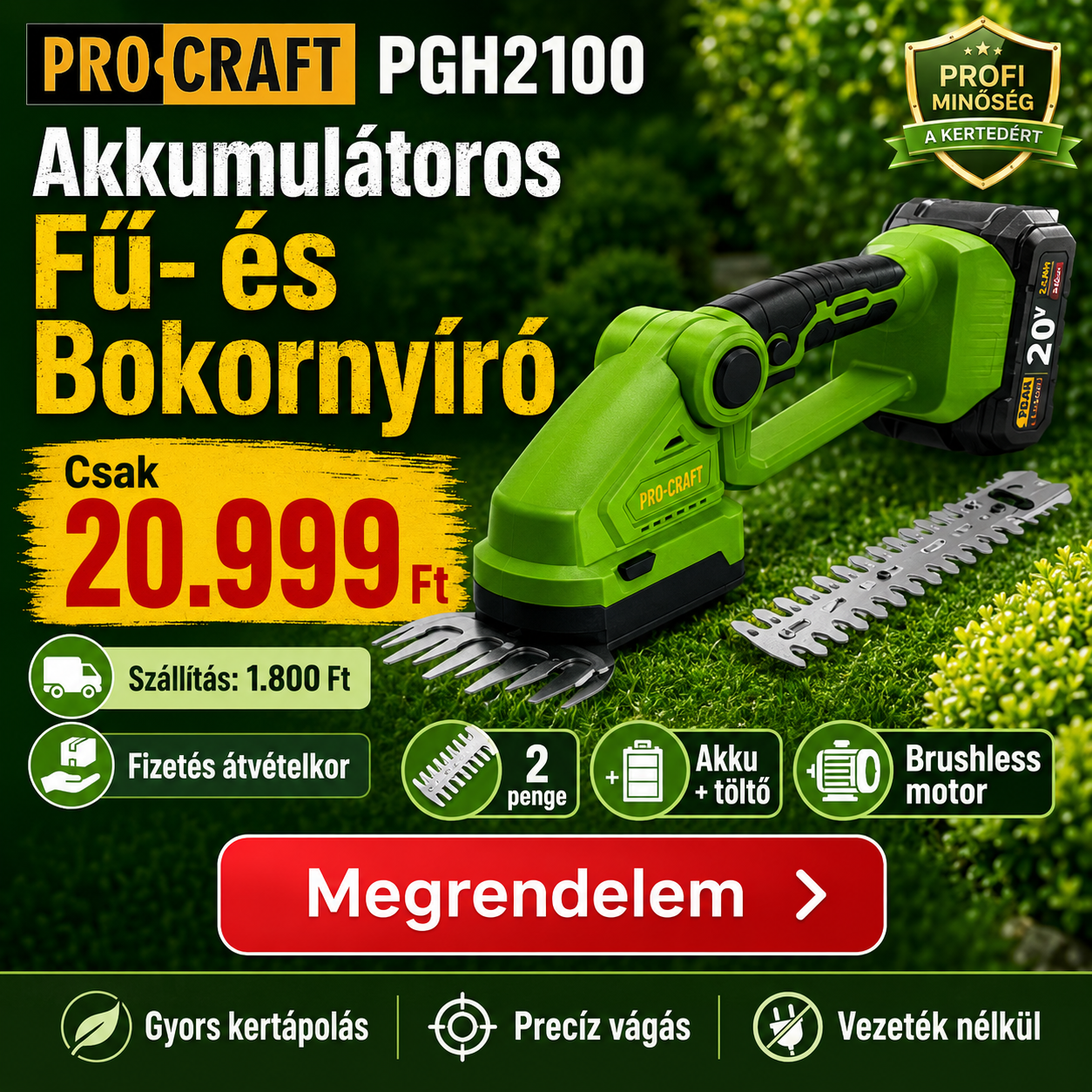 PROCRAFT Akkumulátoros Fű- és Bokornyíró