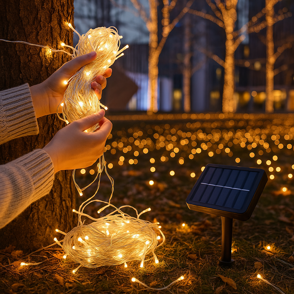 Napelemes LED Fényfüzér – 9M, (1+1 INGYEN)