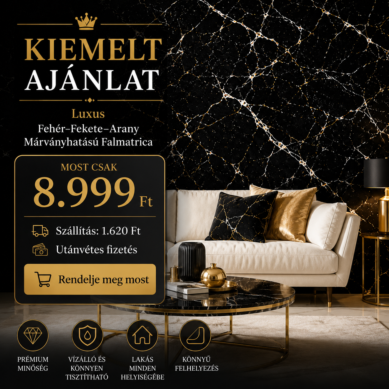 Márványhatású Öntapadós Falmatrica 3 × 1,2 m