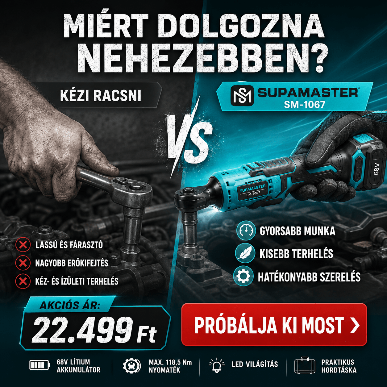 Supamaster Akkumulátoros Racsnis Nyomatékkulcs - | Cyber Bazaar