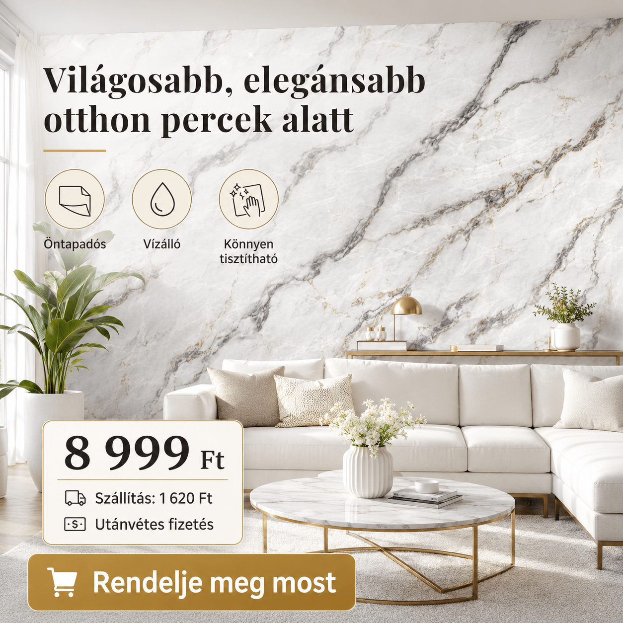 Szürke Márványhatású Öntapadós Falmatrica – 3 × 1,2 m - | Cyber Bazaar