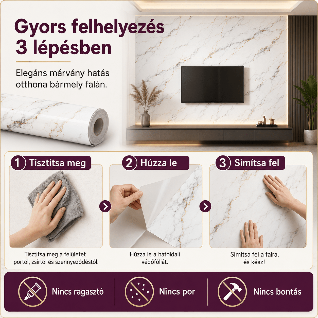 Szürke Márványhatású Öntapadós Falmatrica – 3 × 1,2 m - | Cyber Bazaar