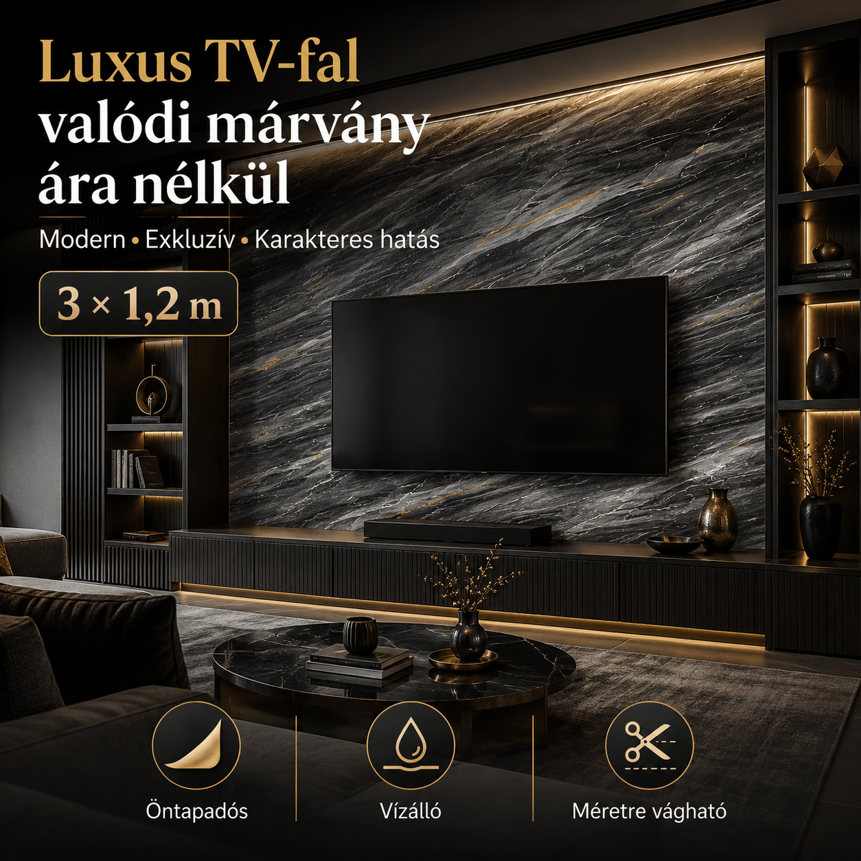 Szürke Márványhatású Öntapadós Falmatrica 3 × 1,2 m - | Cyber Bazaar